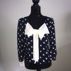 Navy blue sheer polka dot top